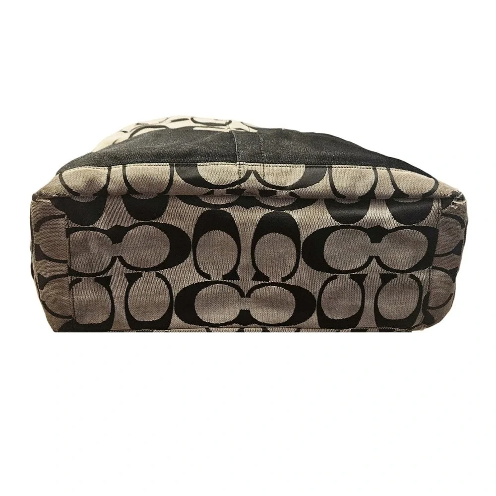 Coach Signature C Large‎ Tote Bag Black Grey Jacquard Canvas Shoulder Bag